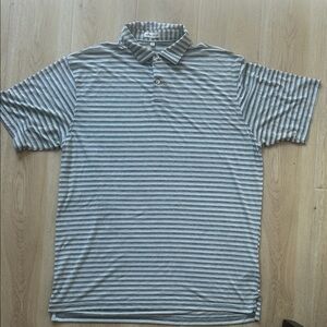 Peter Millar Blue  White grey  Striped Polo – Men’s Large – Classic Performance
